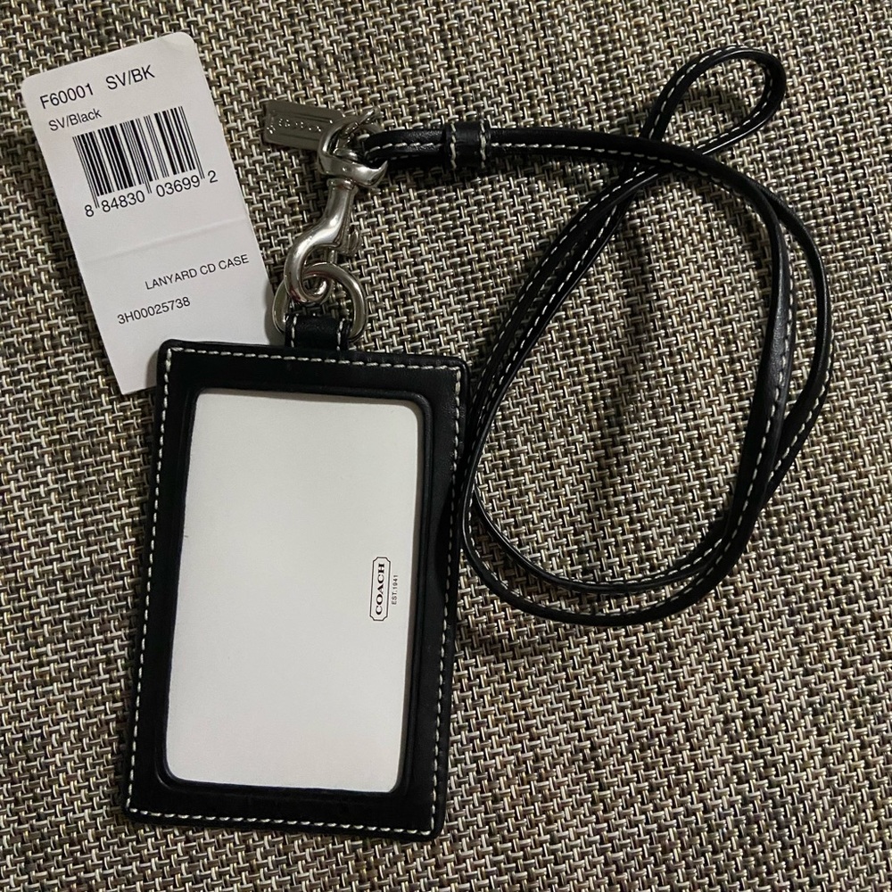 Coach Black Leather Lanyard ID Holder